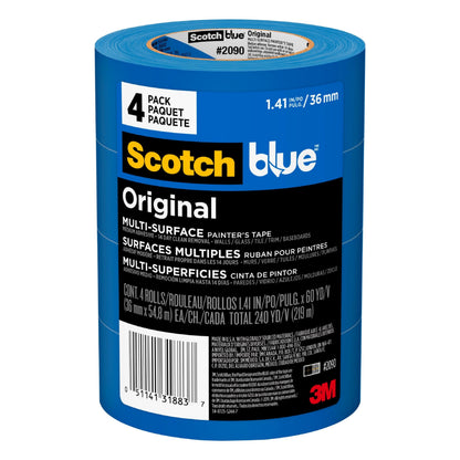 Scotch Painter’s Tape ScotchBlue Original Painter's Tape, Multi-Surface, 36 mm (4 Rolls) - 2090-1.41 Inch X 60 Yards, Blue (2090-36EP4) ScotchBlue