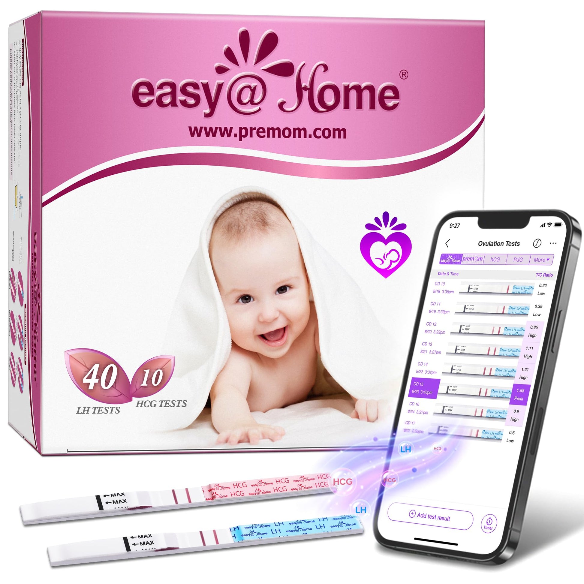 Easy@Home 40 Ovulation & 10 Early Pregnancy Tests Strips Kit: Accurate Clear Result & Easy to Use Fertility Test | 40 LH + 10 HCG
