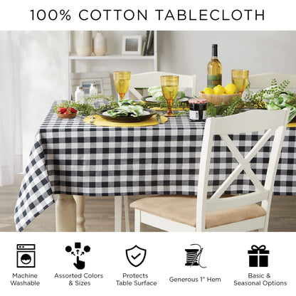Nappe de table DII 100 % coton, lavable en machine, pour dîner, Halloween, ronde de 178 cm, motif à carreaux vichy orange et noir, pour 4 personnes