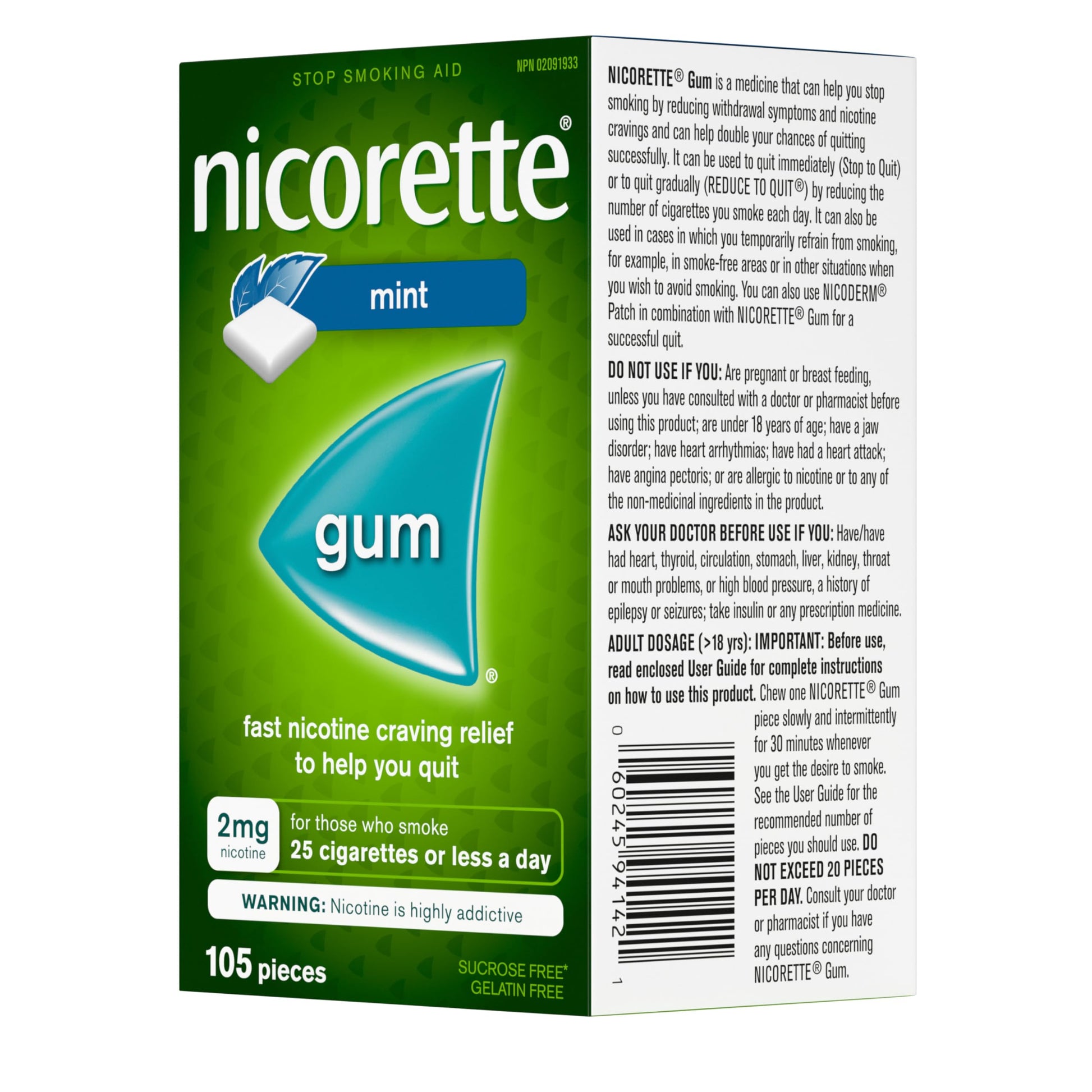 Nicorette Gum, Extreme Chill Mint, 2 mg, 105 Count Nicorette