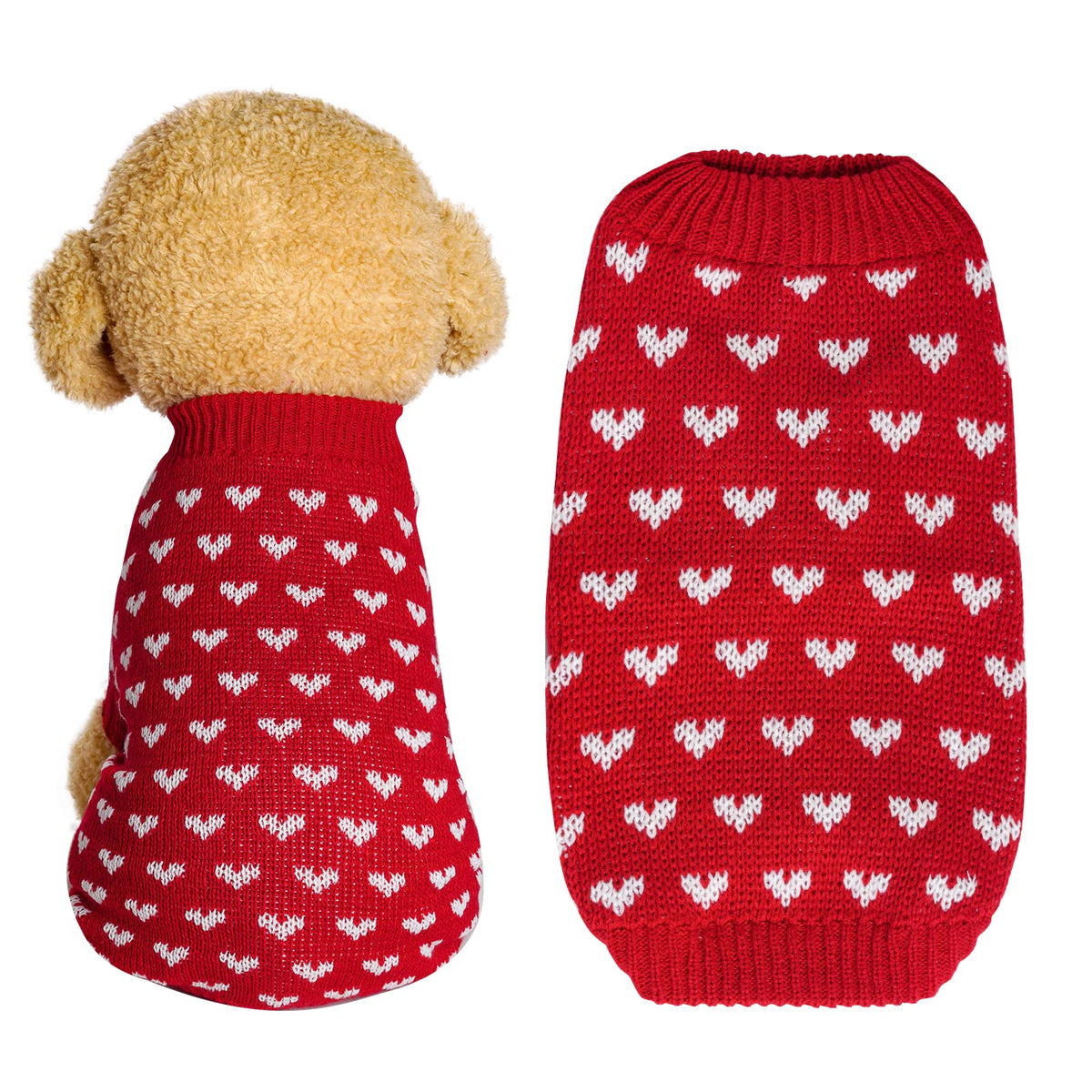 Dxhycc Dog Knitted Sweater Dog Heart Sweater Puppy Sweater Warm Soft Pet Holiday Clothes for Small Cats and Dogs (Red, S) 🍁 All In One Marketplace Canada
