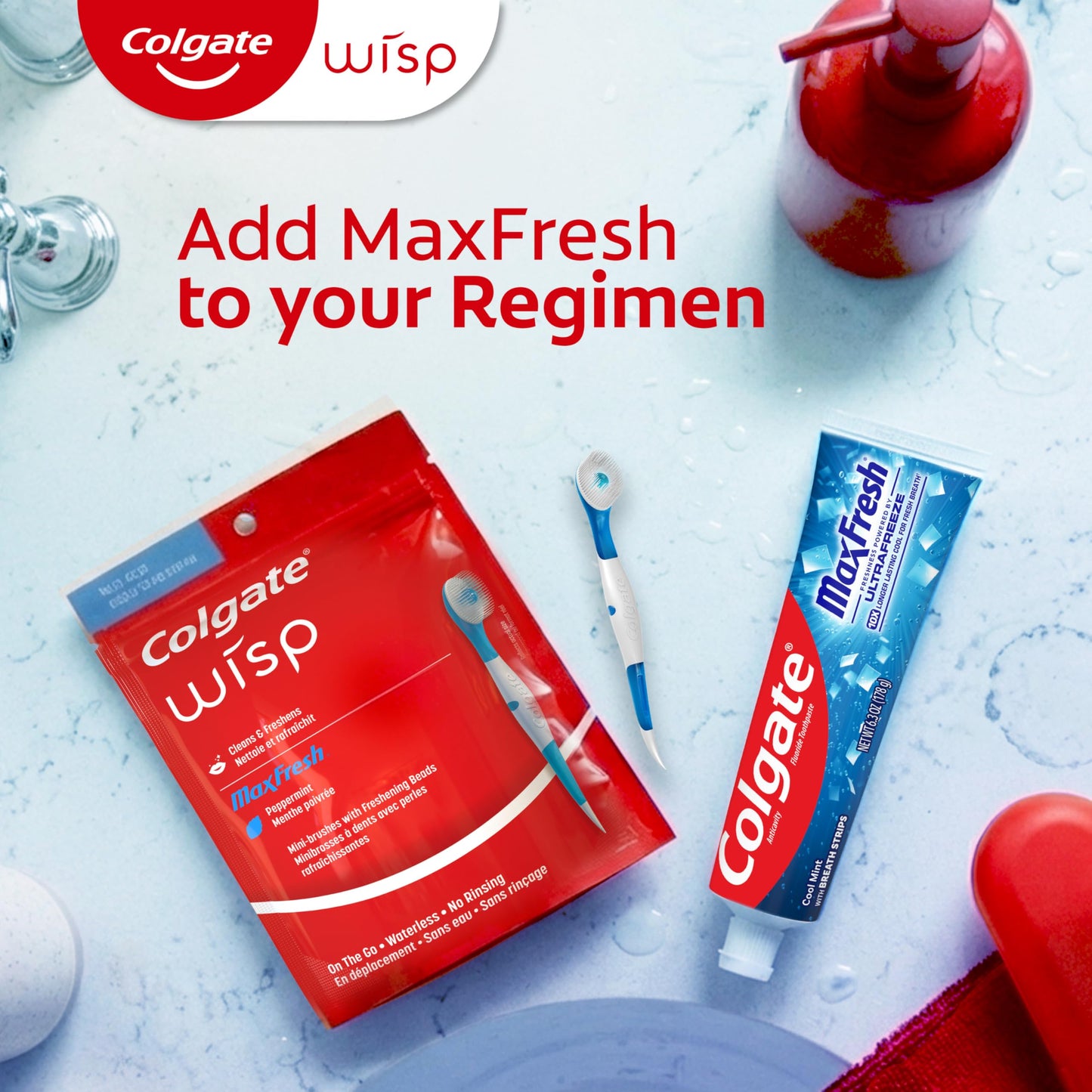 Colgate MaxFresh Wisp Disposable Toothbrushes, Mini Travel Toothbrushes with Soft Bristles for On-the-Go Single Use, Peppermint, 24 Count - Available at All In One Marketplace Canada