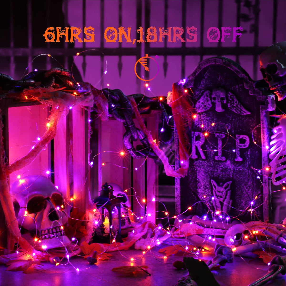 Lyhope Orange Purple Halloween Lights, 2 Pack 33ft 100 Led Battery Halloween Lights, Waterproof 8 Modes with Remote Copper Wire String Lights for Halloween Holiday Party Carnival Graveyard Decorations 🍁 All In One Marketplace Canada
