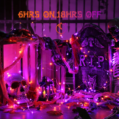 Lyhope Orange Purple Halloween Lights, 2 Pack 33ft 100 Led Battery Halloween Lights, Waterproof 8 Modes with Remote Copper Wire String Lights for Halloween Holiday Party Carnival Graveyard Decorations 🍁 All In One Marketplace Canada