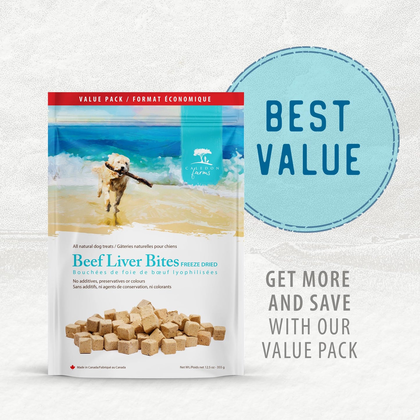 Caledon Farms, Value Pack Freeze Dried Beef Liver Bites, 355 g, Dog Treats