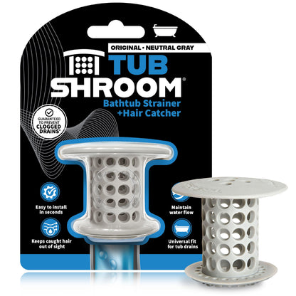TubShroom Tub Hair Catcher Drain Protector, Fits 1.5 inch-1.75 inch, Gray