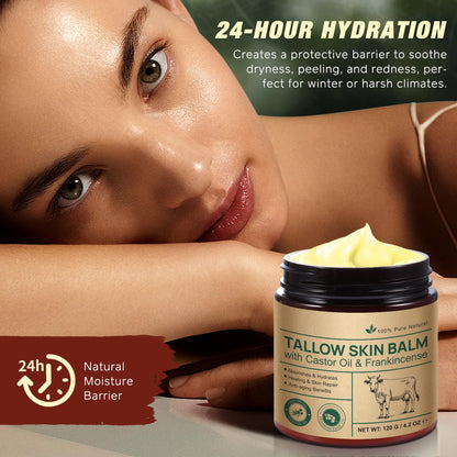 Beef Tallow Skin Care with Castor Oi & Frankincenses, Grass Fed Whipped Tallow Honey Balm for Face & Body, Natural Moisturizer Hydrates, Deeply Nourishes, Enhances Natural Radiance 120g - Available at All In One Marketplace Canada