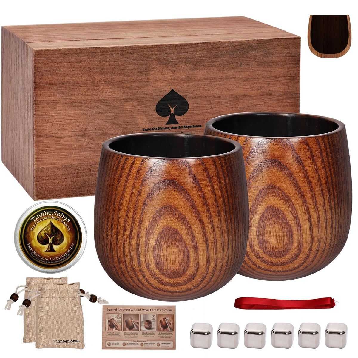Tinnberlohas Charred Wooden Whiskey Glass Gift Set of 2 with Wood Gift Box 🍁 All In One Marketplace Canada