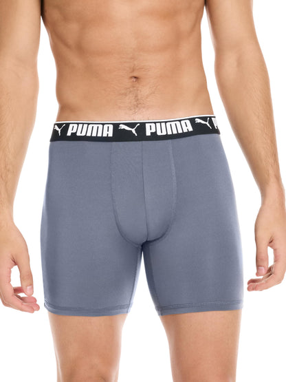 Puma Men's 4 Pack Active Stretch Boxer Briefs, Black/Grey, Large