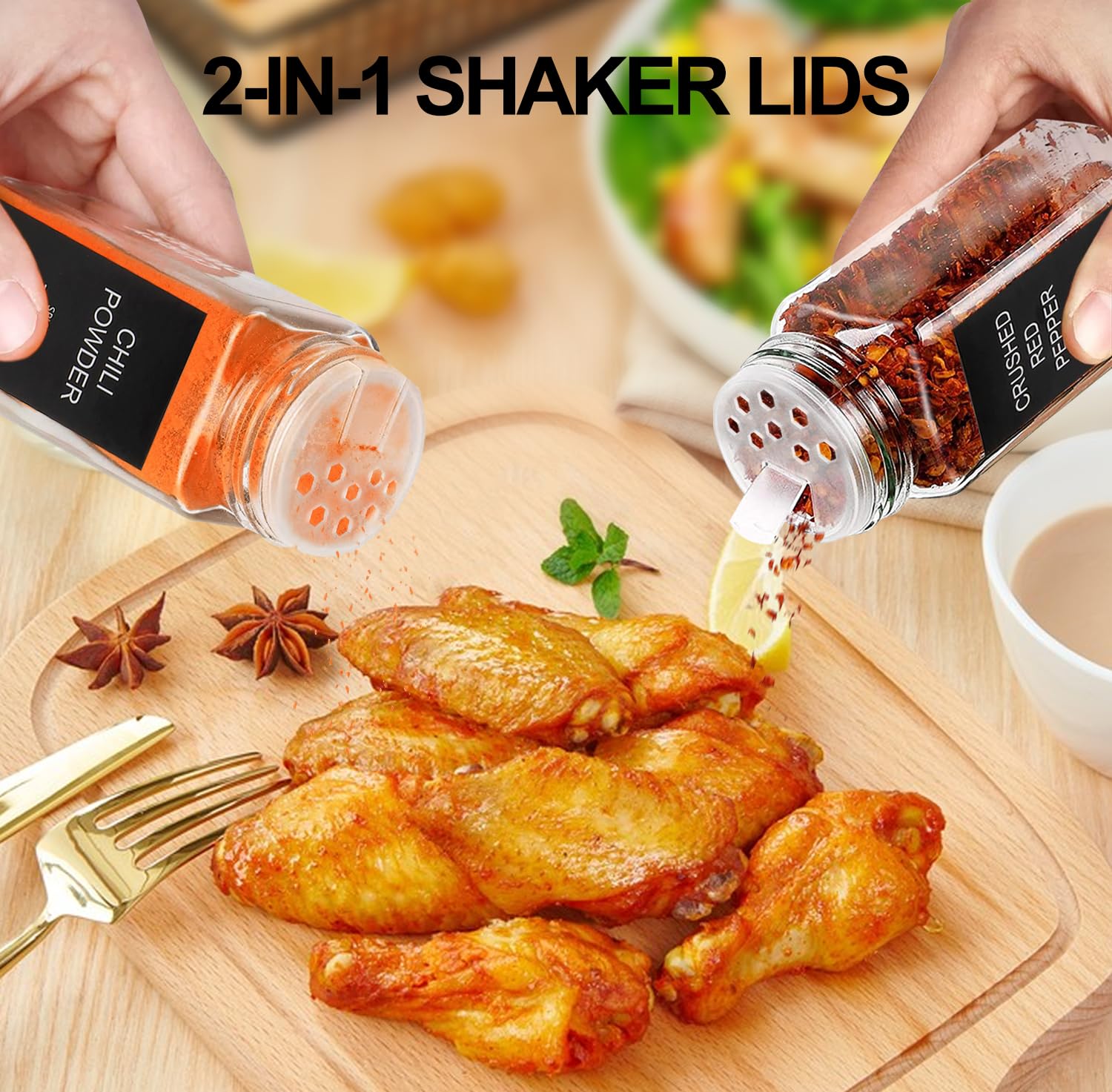 AISIPRIN 24 Pcs Glass Spice Jars with 398 Labels, 4oz Empty Square Containers Seasoning Bottles - Shaker Lids, Funnel, Brush and Marker Included(Black Metal Caps) - Available at All In One Marketplace Canada