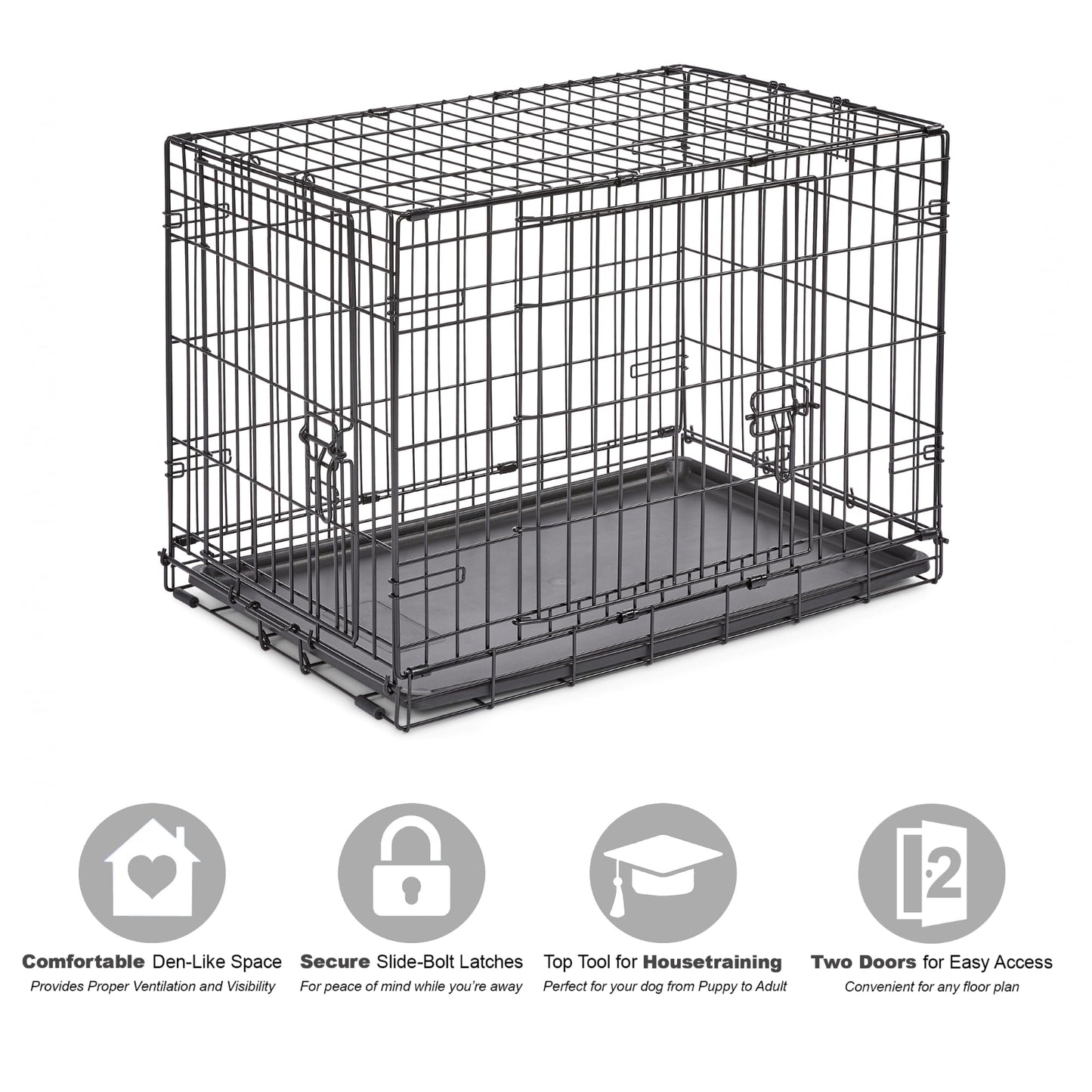 MidWest Homes for Pets 30-Inch New World Crate for Medium Breeds, 21-40 lbs, Double Door Folding Dog Crate, Leak-Proof Tray & Secure Latches, Portable, Durable & Easy to Assemble 🍁 All In One Marketplace Canada