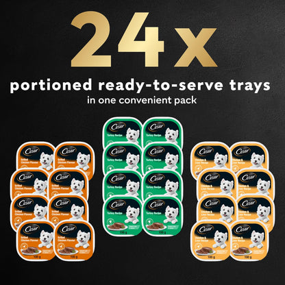 CESAR Classic Loaf in Sauce Wet Dog Food Poultry Selects Variety Pack, 8 Grilled Chicken Flavour, 8 Turkey Recipe & 8 Chicken & Liver Recipe, 24x100g Trays - Available at All In One Marketplace Canada