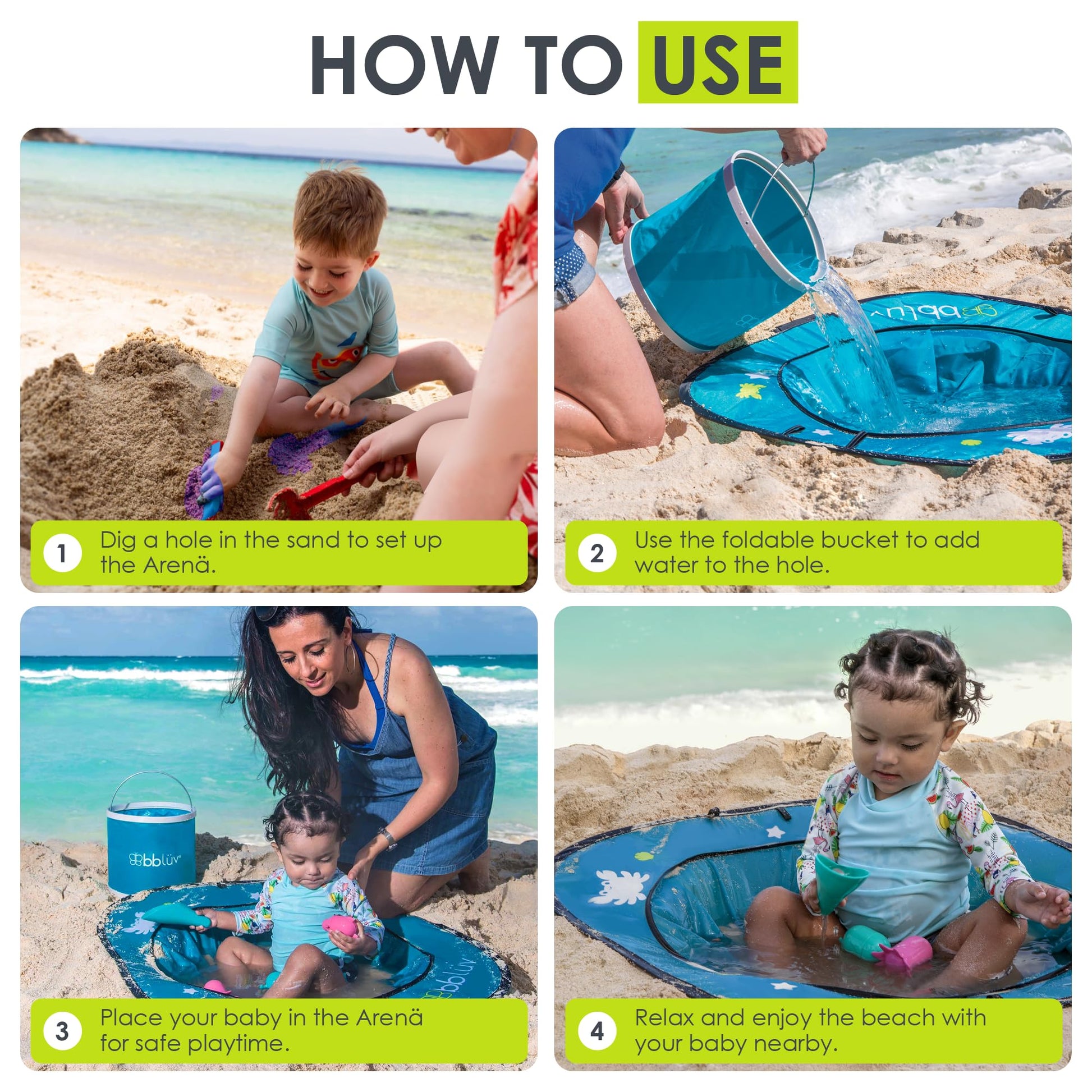 bblüv Arenä Pop-Up Beach Pool for Infants - Easy Clean - Waterproof Material- Instant Setup - Compact Foldable Bucket - Safe Cooling Space - Anchors for Stability - Ultimate Summer Fun for Your Baby bblüv