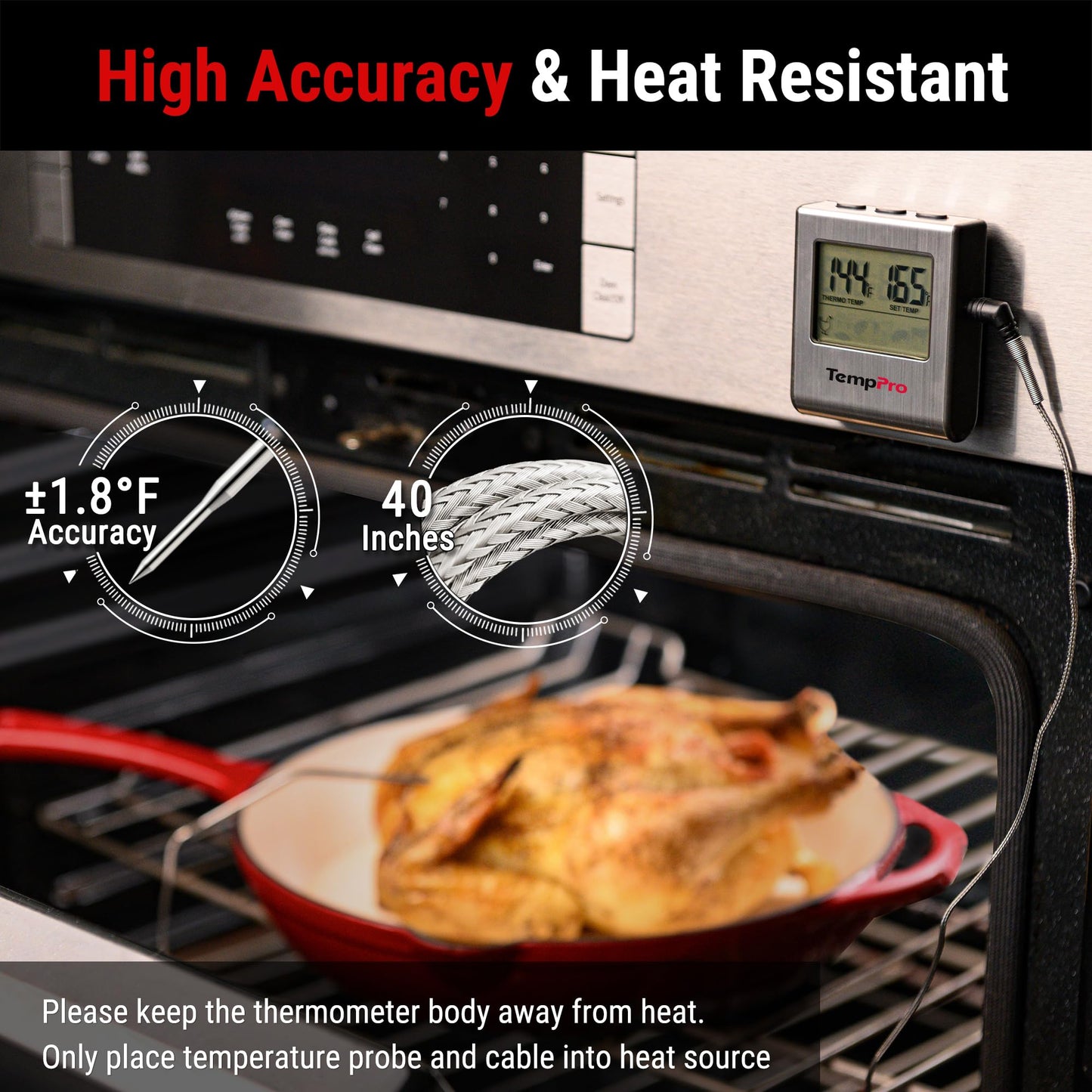 ThermoPro TP-16 Meat Thermometer with Stainless Steel Probe for Indoor Outdoor Use, Digital Cooking Thermometer for Grill, Barbecue, Oven, Smoker, Candy - Available at All In One Marketplace Canada