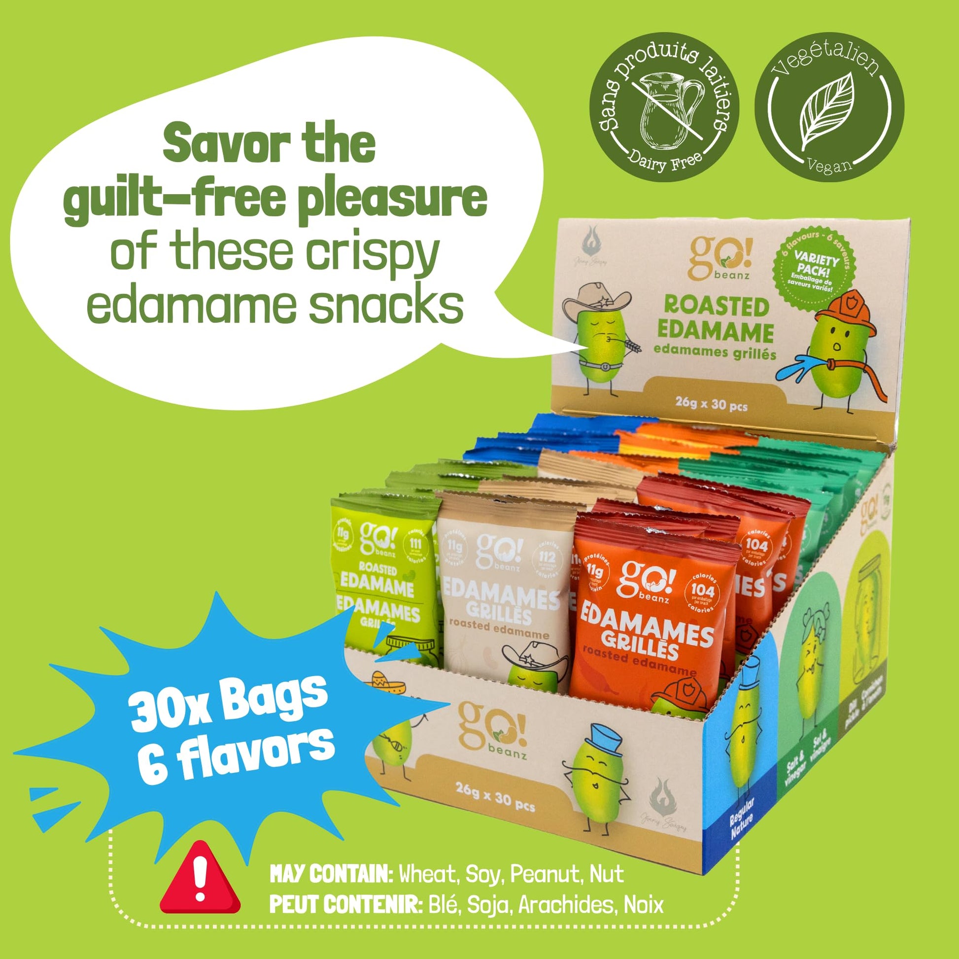 GoBeanz Crunchy Roasted Edamame Variety Pack - 30 Individual Bags, 11g Protein Per Serving