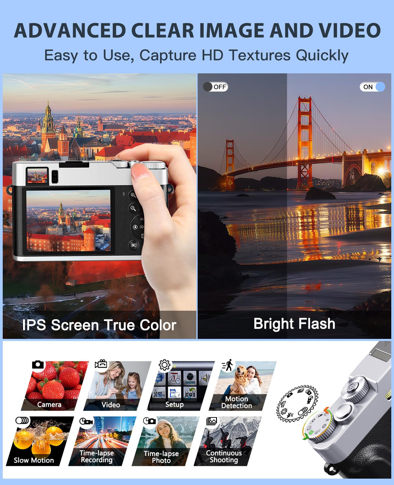 ToAuite 4K Digital Camera with Viewfinder, 48MP Autofocus Vlogging Camera for Photography and Video, Anti-Shake 16X Zoom Travel Portable Camera with Flash 32GB Card, Selfie YouTube Cameras with Dial - Available at All In One Marketplace Canada