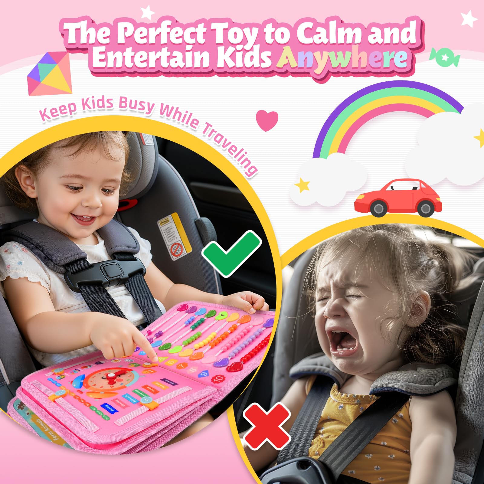 ZOOI Toddler Toys Busy Board - Montessori Toys for 1-5 Year Old Boy Girl Birthday Gifts for Kids, Sensory Toys Baby Essentials, Busy Book for Toddlers 1-5 Year Old, Airplane Activities Toys Gifts