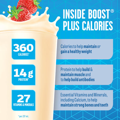 BOOST PLUS Complete Nutrition Drink, Strawberry, 6x237ml Bottles, Case Pack of 4, Packaging May Vary Boost