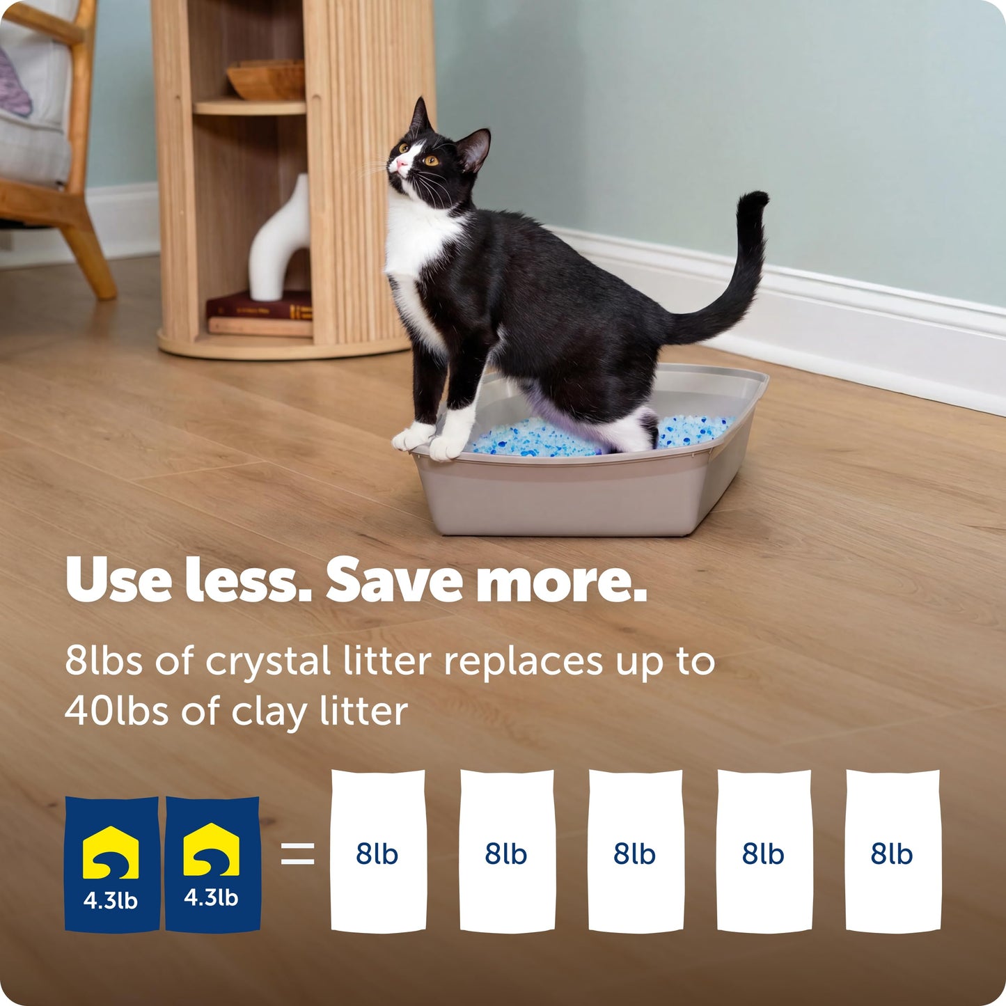 PetSafe ScoopFree Premium Blue Crystal Litter, Superior Odor Control - Low Tracking for Less Mess - Lasts Up to 1 Month (2 Pack of 4.3 Lb Bag)