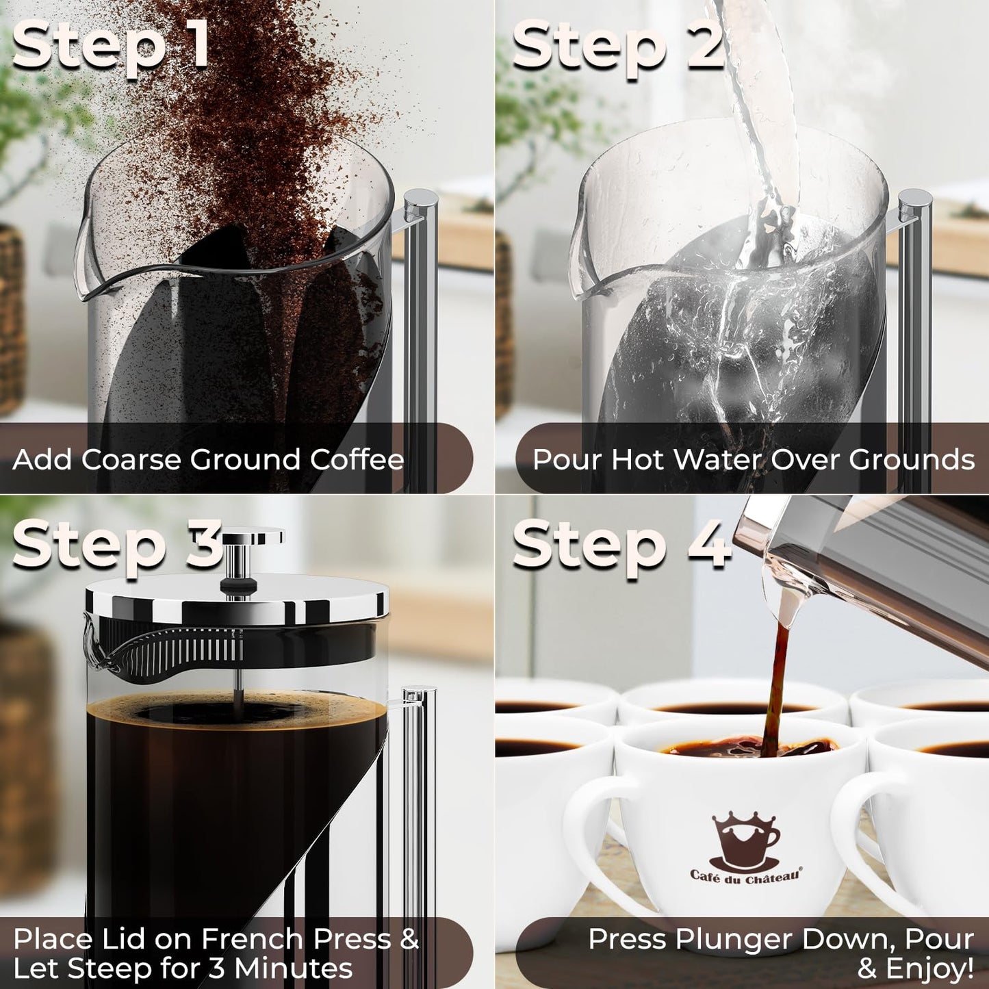 French Press Coffee Maker 34oz – Stainless Steel & Glass Coffee Press with 4-Level Filtration, BPA-Free Cafetiere for Camping or Home – Large, Durable for Hot & Cold Brew - Available at All In One Marketplace Canada