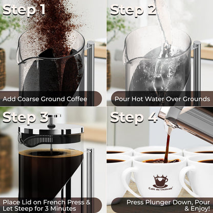 French Press Coffee Maker 34oz – Stainless Steel & Glass Coffee Press with 4-Level Filtration, BPA-Free Cafetiere for Camping or Home – Large, Durable for Hot & Cold Brew - Available at All In One Marketplace Canada