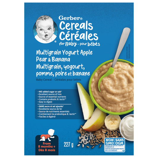 Gerber Stage 3 Multigrain Yogurt Apple Pear Banana Cereal, 8+ Months, 227g (6-Pack)