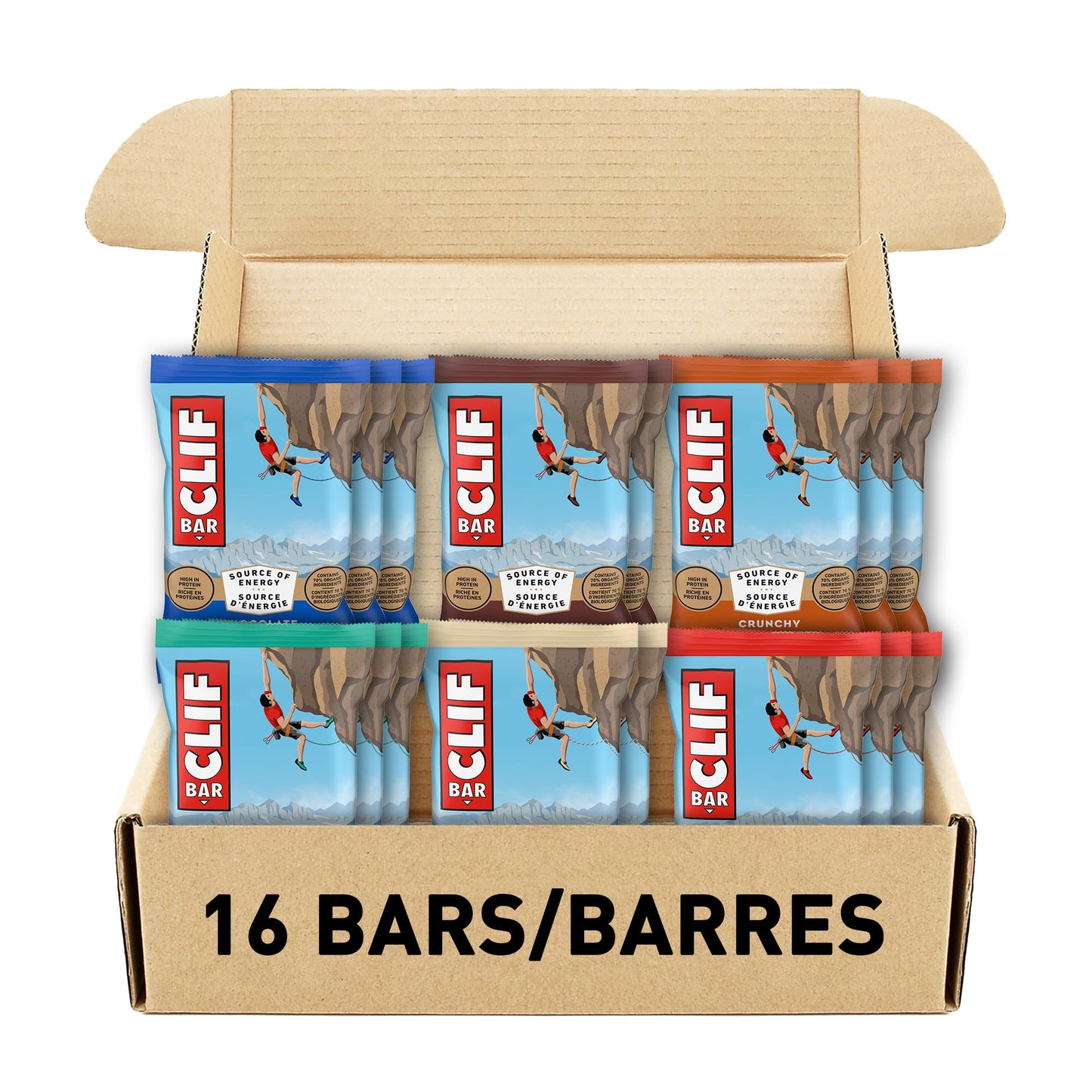 CLIF BAR Energy Bar Variety Pack – 16 Bars, 6 Flavors, 68g Each