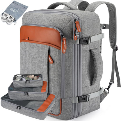 Carry on Backpack, Extra Large 40L Flight Approved Travel Backpack for Men & Women,Expandable Large Suitcase Backpacks With 4 Packing Cubes,Water Resistant Luggage Daypack Business Weekender Bag,Grey