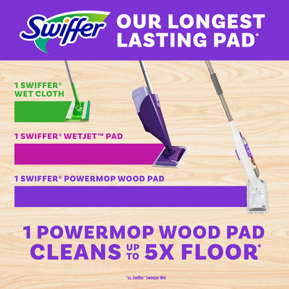 Swiffer Power Mop Wood, Hardwood Floor Cleaner for Mopping Home, All Purpose Multi-Surface Cleaning Set Includes PowerMop Wood, 2 Pads, 1 Quickdry Lemon Solution, & 2 Batteries, 5 Count Swiffer