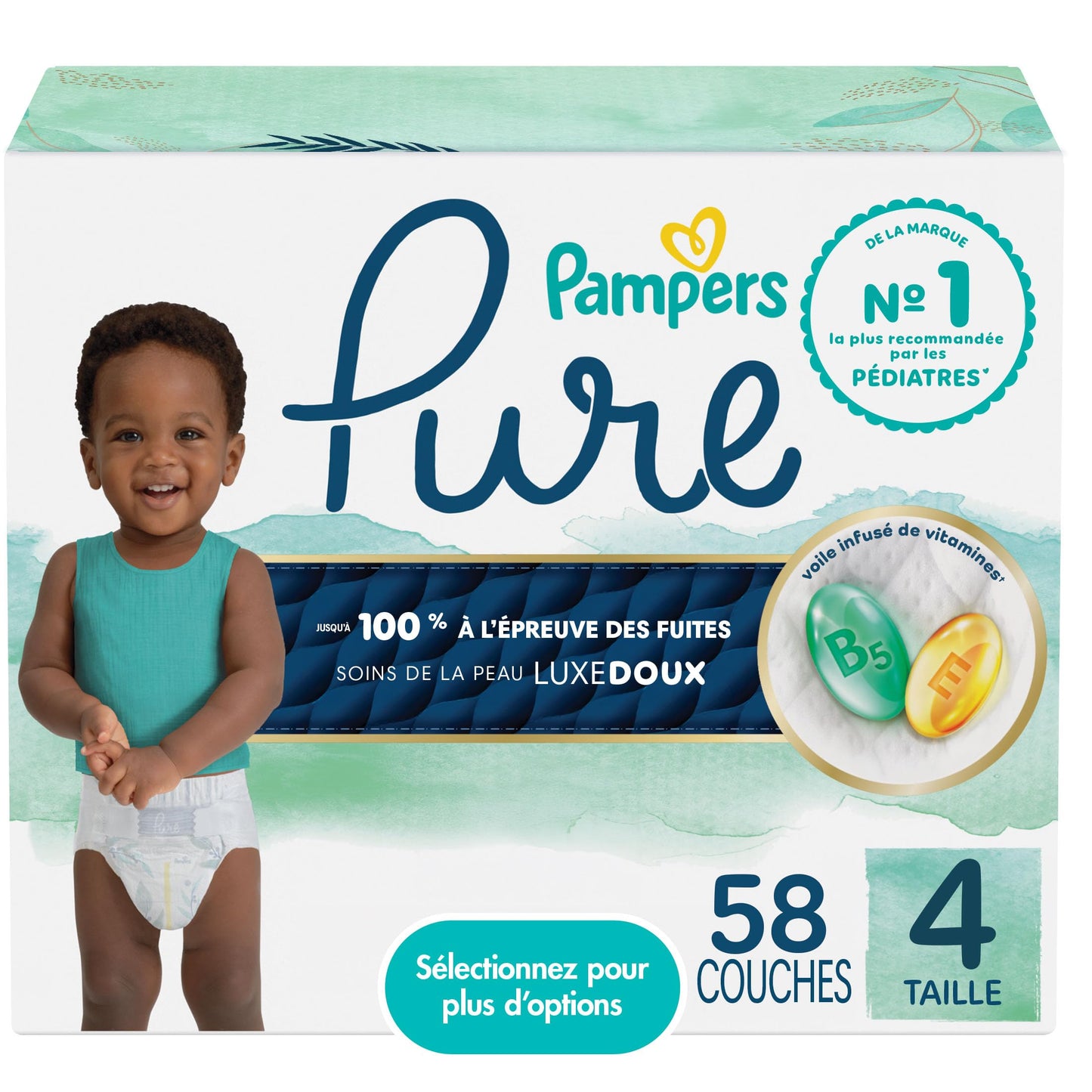 Pampers Pure Baby Diapers, Size 4, Up to 100% Leakproof, Premium Hypoallergenic Soft Diapers, 1 Pack (Count of 58) 🍁 All In One Marketplace Canada