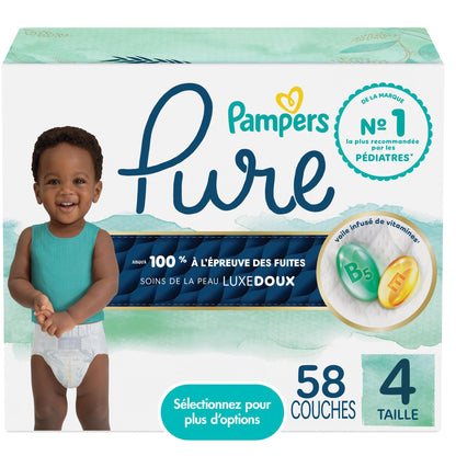 Pampers Pure Baby Diapers, Size 4, Up to 100% Leakproof, Premium Hypoallergenic Soft Diapers, 1 Pack (Count of 58) 🍁 All In One Marketplace Canada