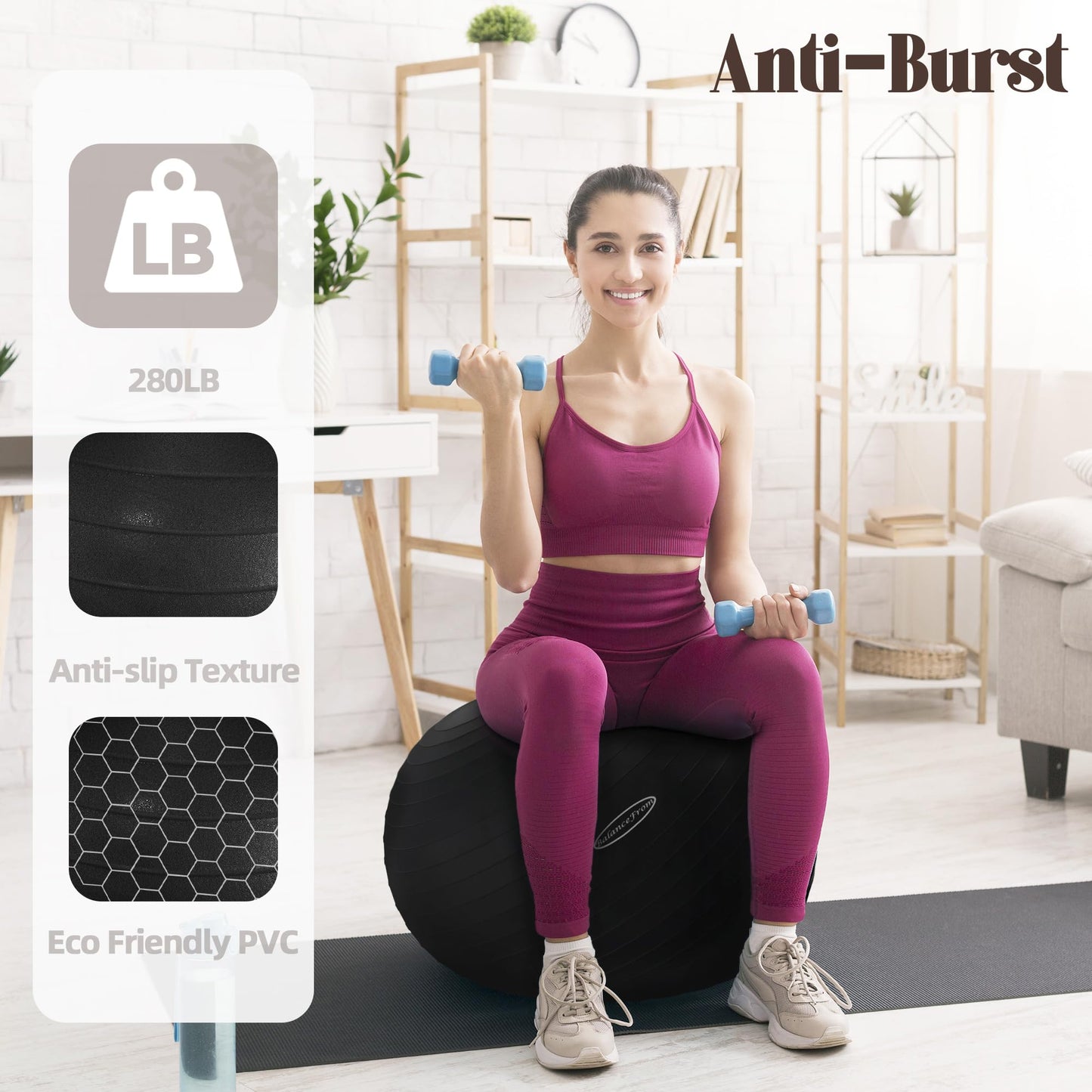 BalanceFrom Anti-Burst Slip Resistant Exercise Ball - 26-inch Black, 2,000-Pound Capacity