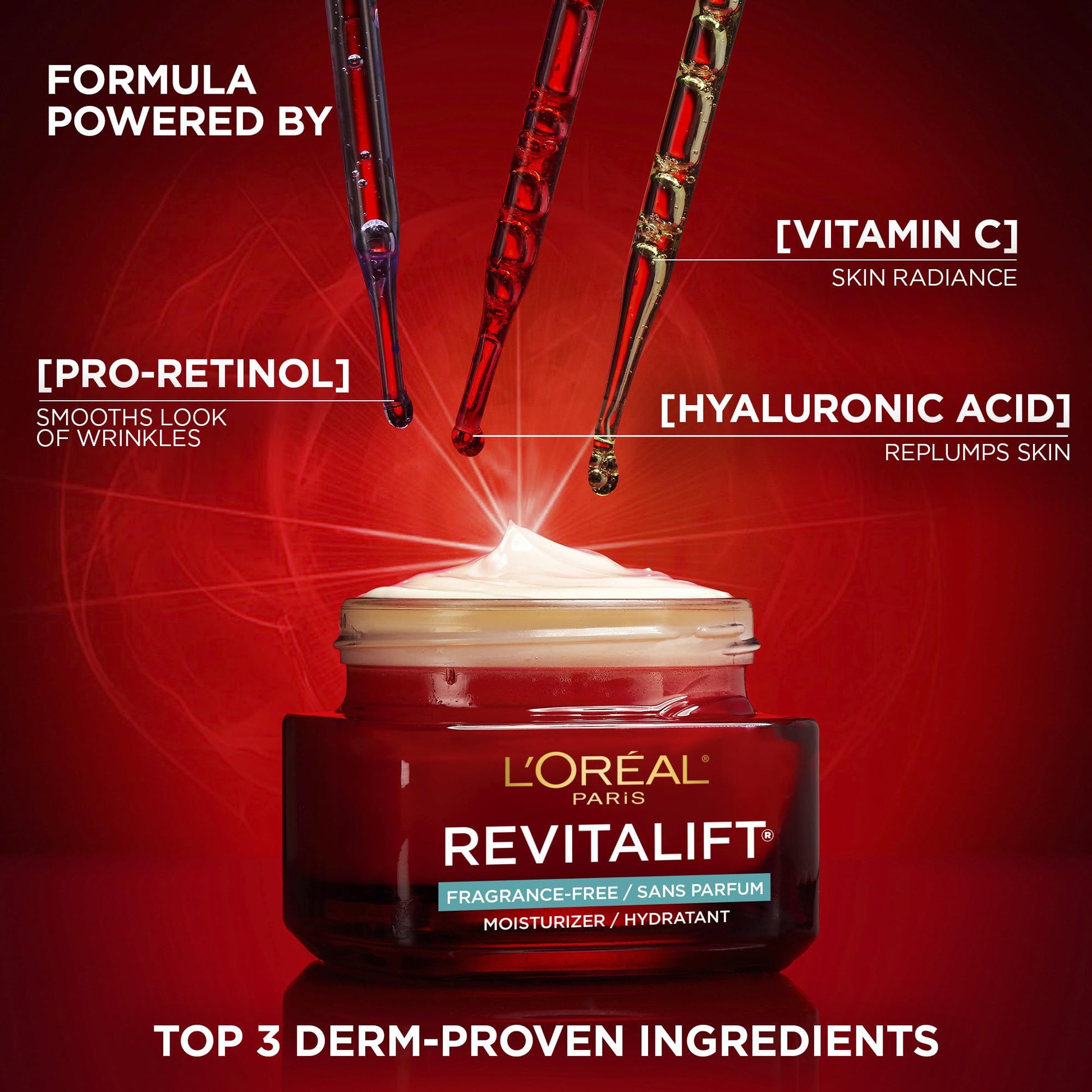 L’Oréal Paris Day Moisturizer, Revitalift Triple Power LZR, With Pro-Retinol, Vitamin C + Hyaluronic Acid, Reduces Look of Wrinkles, Firms Skin, Smoother Texture, Fragrance-Free, Skincare, 50 ml