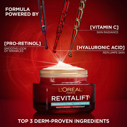 L’Oréal Paris Day Moisturizer, Revitalift Triple Power LZR, With Pro-Retinol, Vitamin C + Hyaluronic Acid, Reduces Look of Wrinkles, Firms Skin, Smoother Texture, Fragrance-Free, Skincare, 50 ml