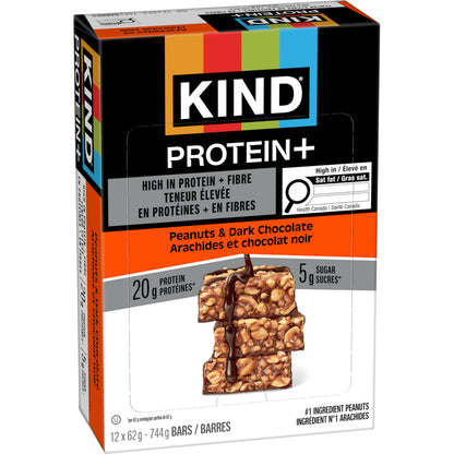 KIND PROTEIN+ Peanuts & Dark Chocolate, 62 g, 12 Count KIND