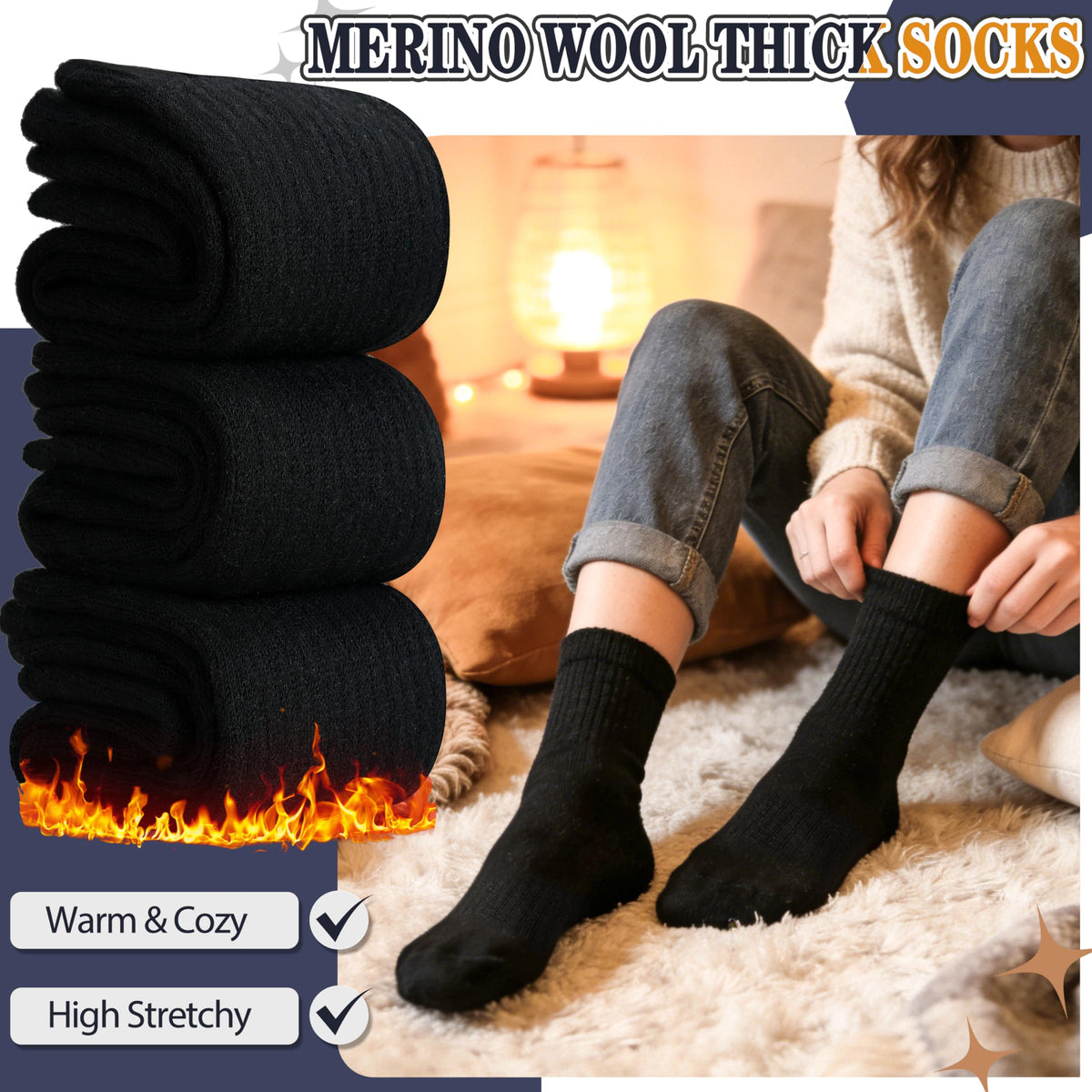 Merino Wool Socks for Womens Thermal Winter Hiking Thick Warm Crew Cozy Comfy Work Gifts Stocking Stuffers for Womens Socks 5 Pairs (Plain Black) 🍁 All In One Marketplace Canada