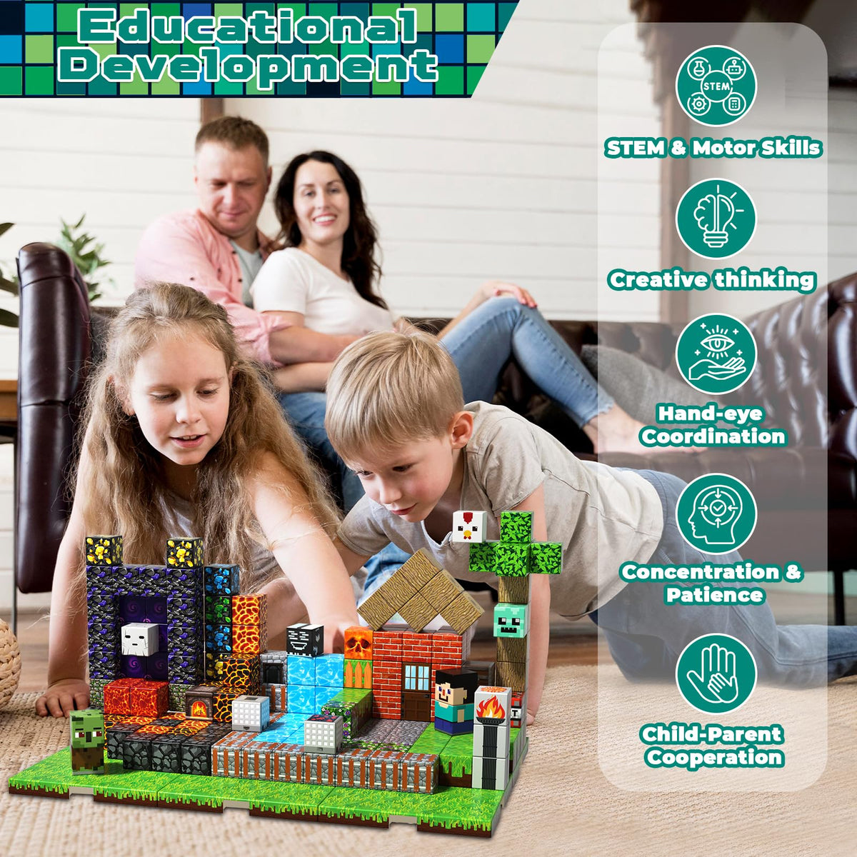 ToyUnited 200 Pieces Magnetic Blocks with 6 Base Plate Cute Fun Game Magnetic Building Blocks Montessori Stacking Sensory Toy for Kids Ages 3 4 5 6 7 8-12 Year Old Boys Girls Gifts Christmas 🍁 All In One Marketplace Canada