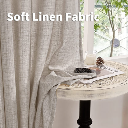 YoungsTex Natural Linen Curtains 84 Inch Long for Living Room Bedroom Grommet Top Light Filtering Privacy Linen Textured Window Semi Sheer Drapes, 2 Panels, 52x84 Inch, Natural