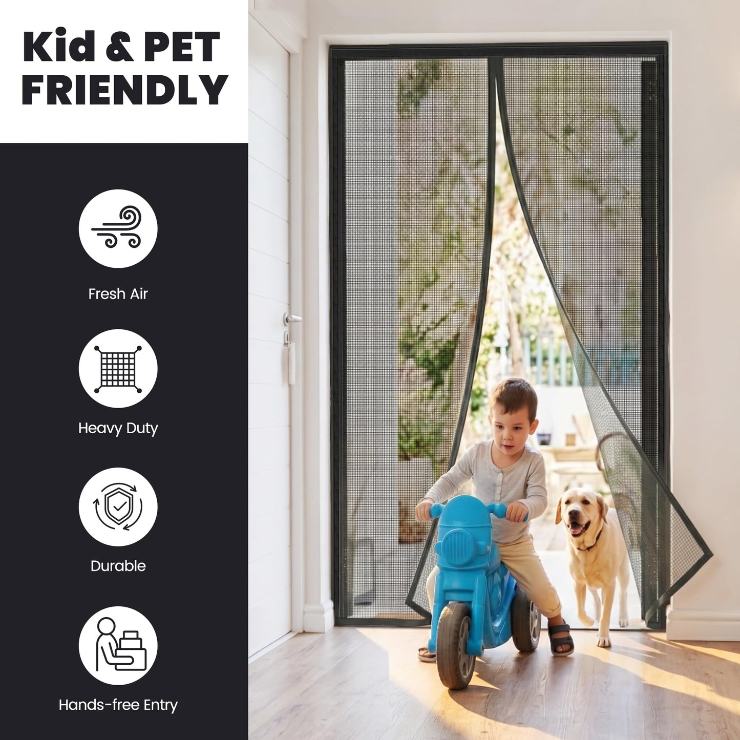 Magnetic Screen Door (Screen Size 32" x 82"), Fits Door Opening 30"x80", Heavy Duty Fiberglass Moustiquaire Magnétique, Screen Mesh with Automatic Block Closure, Walk Through Easily for Kids Pets