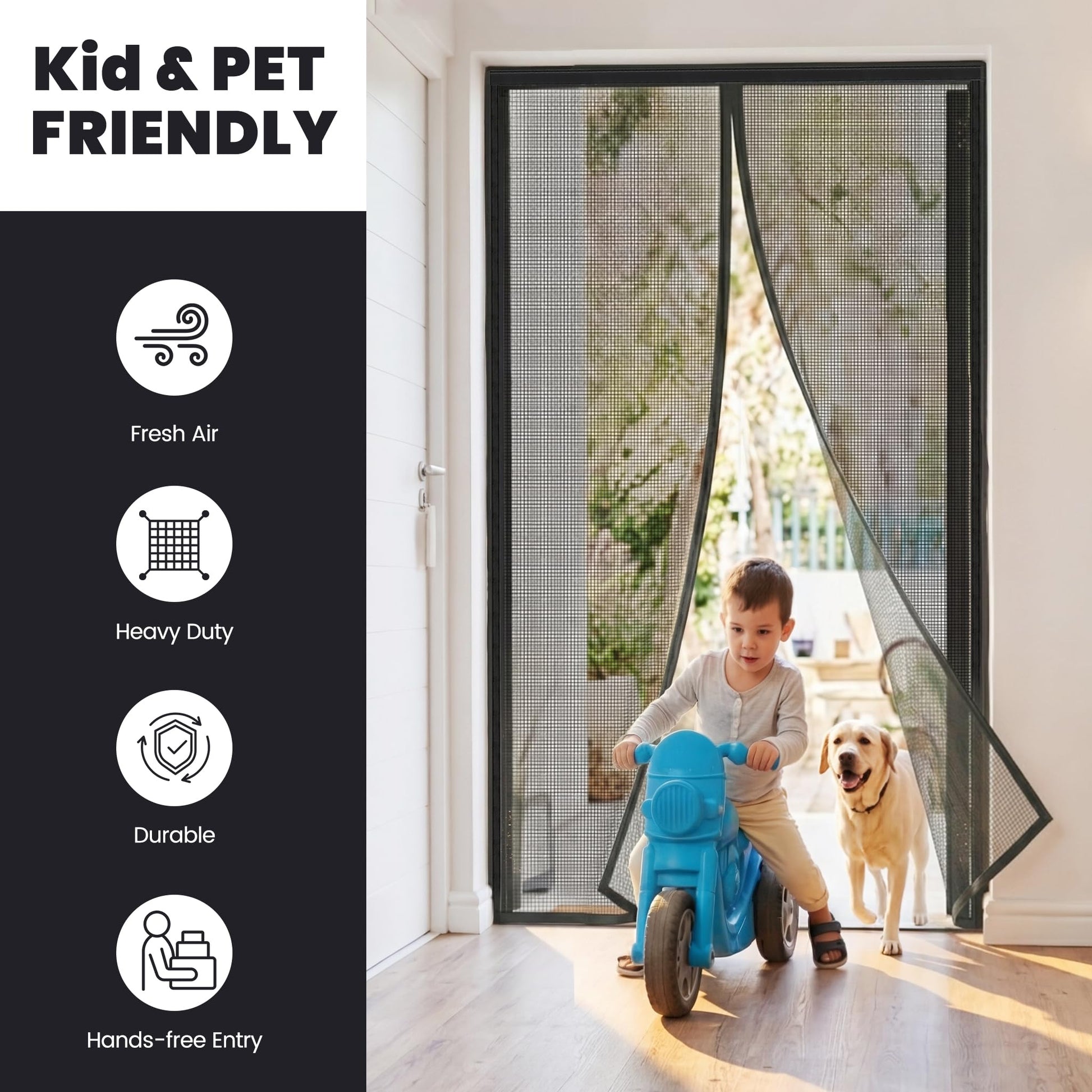 Magnetic Screen Door (Screen Size 32" x 82"), Fits Door Opening 30"x80", Heavy Duty Fiberglass Moustiquaire Magnétique, Screen Mesh with Automatic Block Closure, Walk Through Easily for Kids Pets