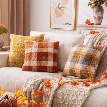 AQOTHES Plaid Fall Throw Pillow Covers Orange 18x18 Inch Set of 2 🍁 All In One Marketplace Canada