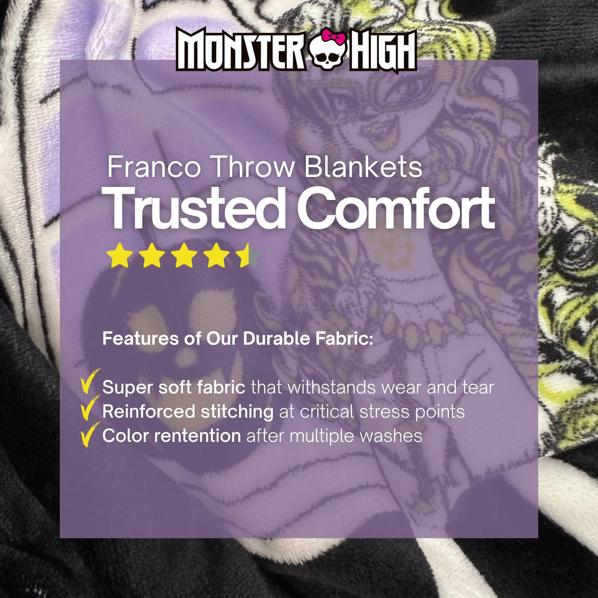 Couverture en peluche ultra-douce et confortable Monster High pour Halloween, 127 cm x 178 cm, (produit sous licence officielle) par Franco