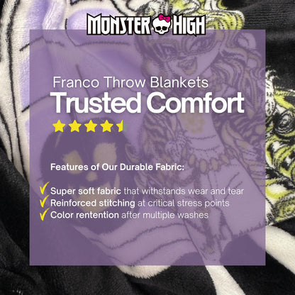 Couverture en peluche ultra-douce et confortable Monster High pour Halloween, 127 cm x 178 cm, (produit sous licence officielle) par Franco