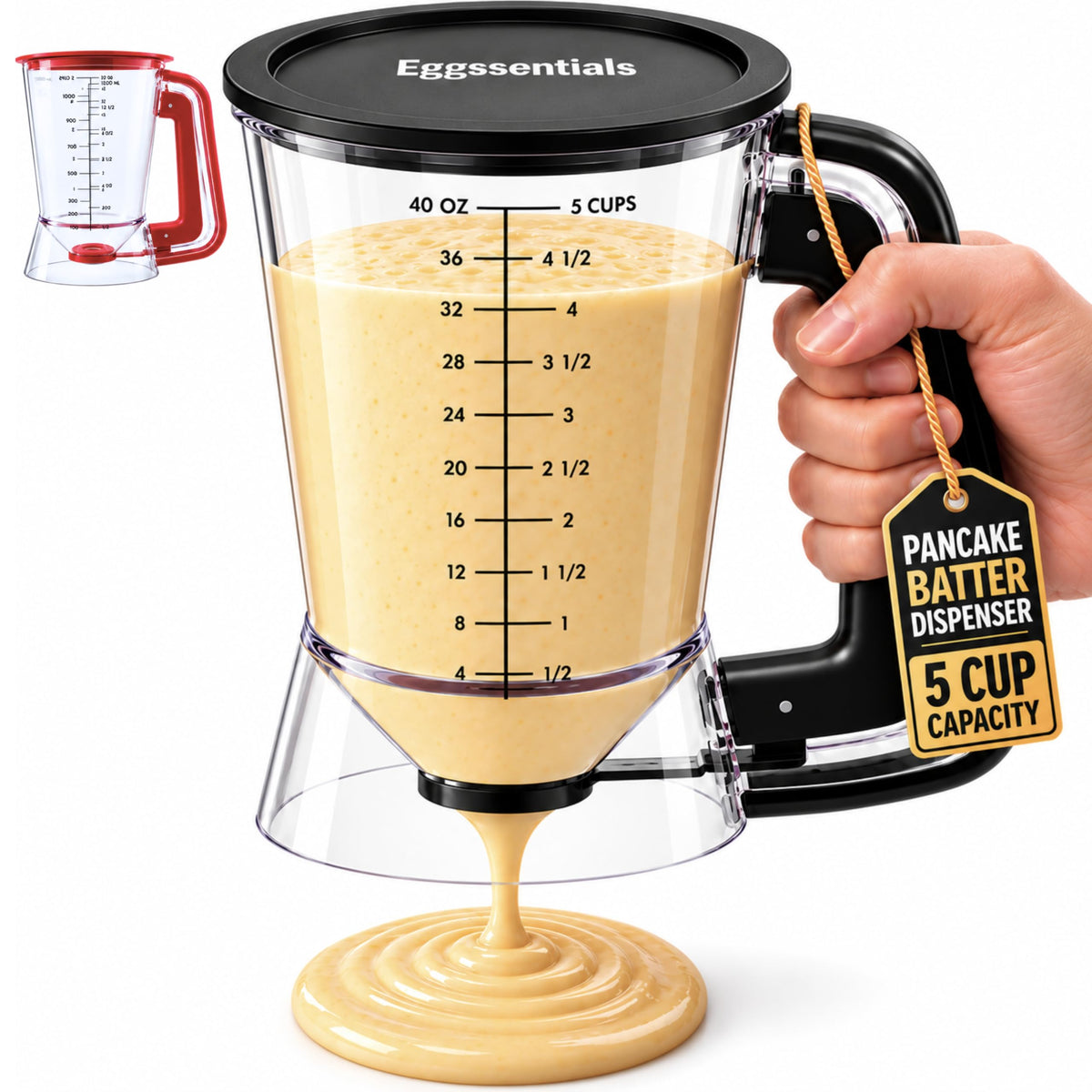 Eggssentials Pancake Dispenser for Batter - Pancake Mix Dispenser Cupcakes, and Muffins – Precision, Mess Free – Cake Mix Dispenser Bottle for Baking & Griddle - Black Color 🍁 All In One Marketplace Canada