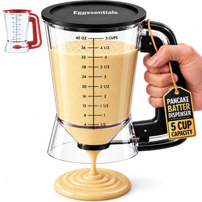 Eggssentials Pancake Dispenser for Batter - Pancake Mix Dispenser Cupcakes, and Muffins – Precision, Mess Free – Cake Mix Dispenser Bottle for Baking & Griddle - Black Color 🍁 All In One Marketplace Canada