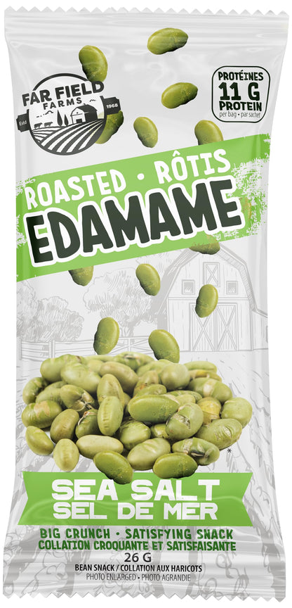 Urbani Far Field Crunchy Roasted Edamame - Sea Salt Flavor, 20 Single-Serve Packs (26g each), 11g Protein Per Serving