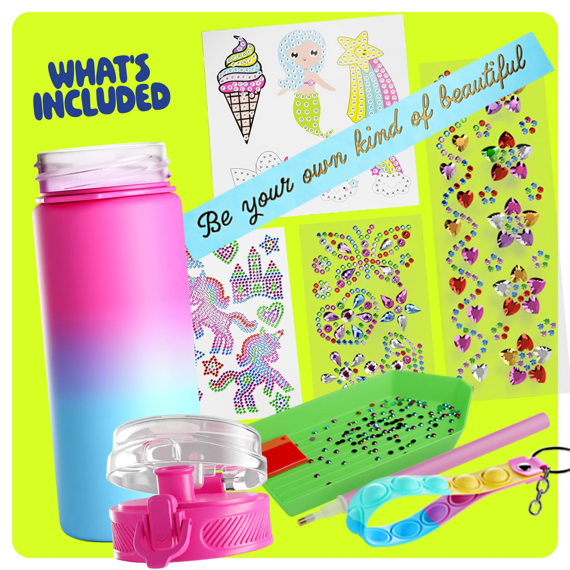 Decorate Your Own Glow-in-the-dark Water Bottle Kit for Girls - 6 7 8 Year Old Girl Birthday Gift Ideas - Gifts for Girls Ages 6-7 6-8 - Arts and Crafts for Kids Age 6-8 - Unicorn Mermaid Toys - Available at All In One Marketplace Canada