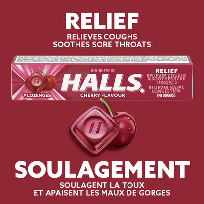 HALLS Cherry Cough Drops – 20 Packs of 9 Lozenges for Sore Throat & Cough Relief