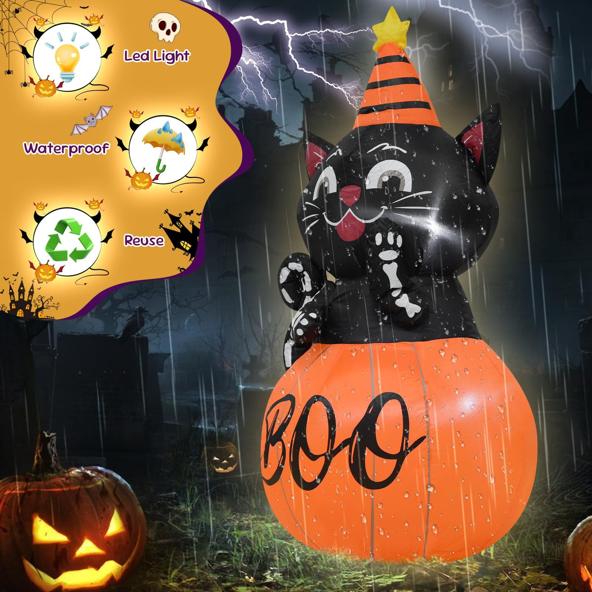 4FT Halloween Inflatable Decor Pumpkin Cat with LED Lights 🍁 All In One Marketplace Canada