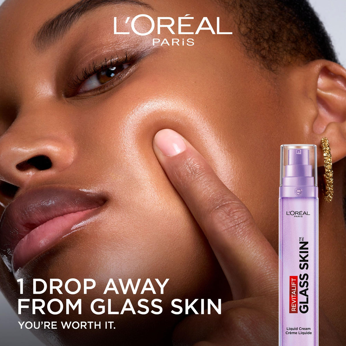 L’Oréal Paris Revitalift Glass Skin Face Moisturizer, Hydrating Liquid Face Cream with Hyaluronic Acid for 100H of Hydration, Glow & Glass Skin, Korean Skin Care Inspired, 50mL